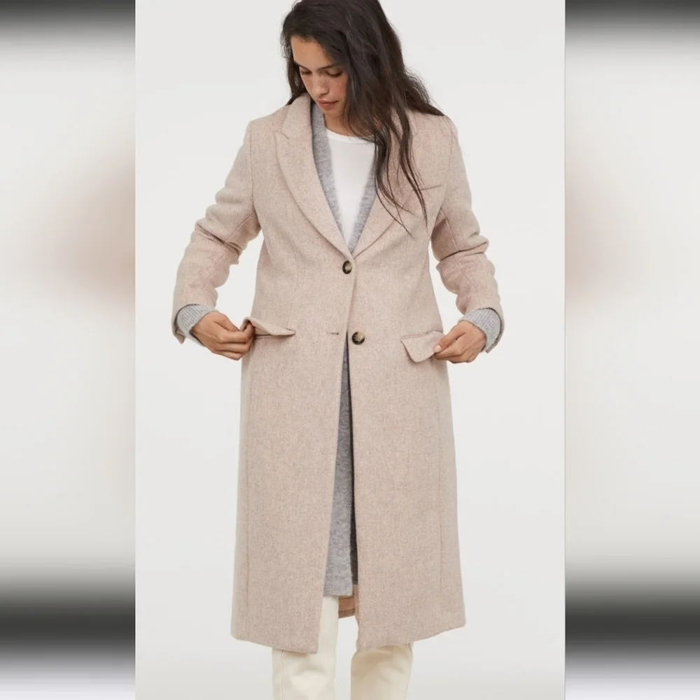 H&M Wool-Blend Tailored Coat – Light Beige Marl | Size 10.